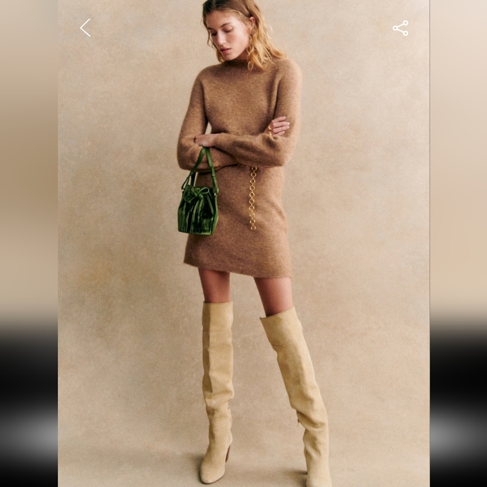 Sezane Enola Light Camel Long Sleeve Dress